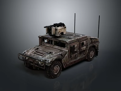 Military Off Road Vehicle With Camouflage Paint Weapon System On Top And Antennas 3d model
