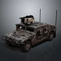 Military Off Road Vehicle With Camouflage Paint Weapon System On Top And Antennas