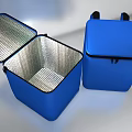 Blue Cooler Boxes Set With Open Lid Silver Lining And Closed Case Black Handles 3d model