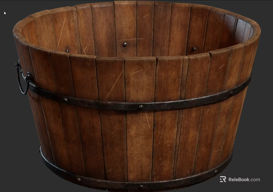 Vintage Rustic Wooden Barrel Decorative Ornament Set With Metal Hoops For Home 3d model 