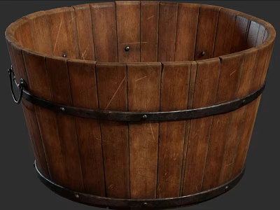 Vintage Rustic Wooden Barrel Decorative Ornament Set With Metal Hoops For Home 3d model