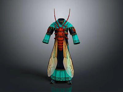 Game Movie Character In Turquoise Robe With Red Insect Wings And Embroidered Sleeves 3d model