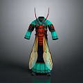 Game Movie Character In Turquoise Robe With Red Insect Wings And Embroidered Sleeves
