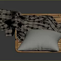 Zebra Patterned Blanket With White Pillow In Wicker Storage Basket 3d model