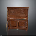 Antique Red Wooden Piano With Carved Patterns Black Keys And Vintage Design