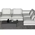 White L Shaped Sectional Sofa With Black Coffee Table And Grey Rug 3d model