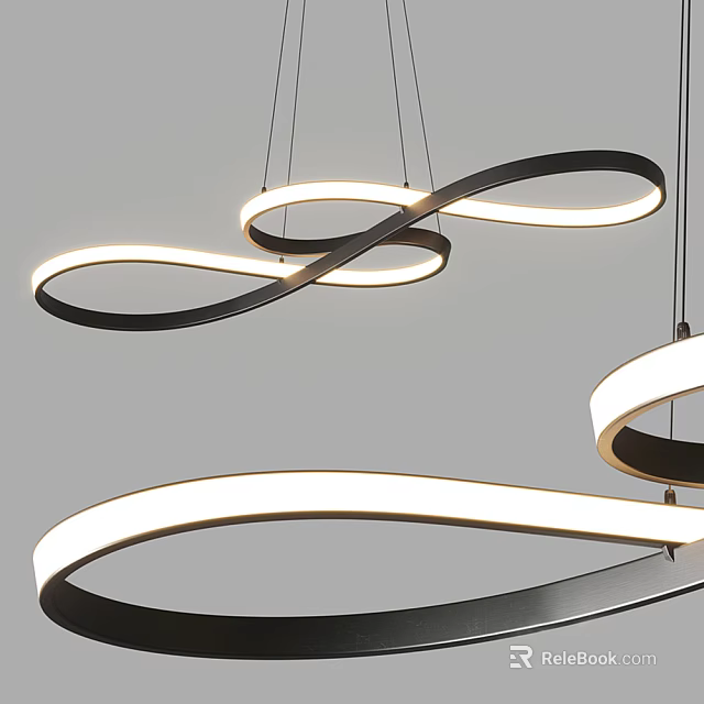 Modern Twisted Chandelier With LED Rings And Black Metal Frame Design 3d model 