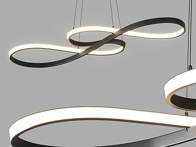 Modern Twisted Chandelier With LED Rings And Black Metal Frame Design 3d model