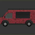 Red Patterned Food Truck With Roof Rack And Side Window Design