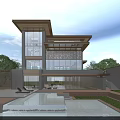Modern Luxury Detached Villa with Swimming Pool and Large Glass Windows