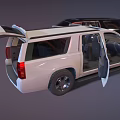 Black SUV and White Van Two Cars with Open Doors and Interior View