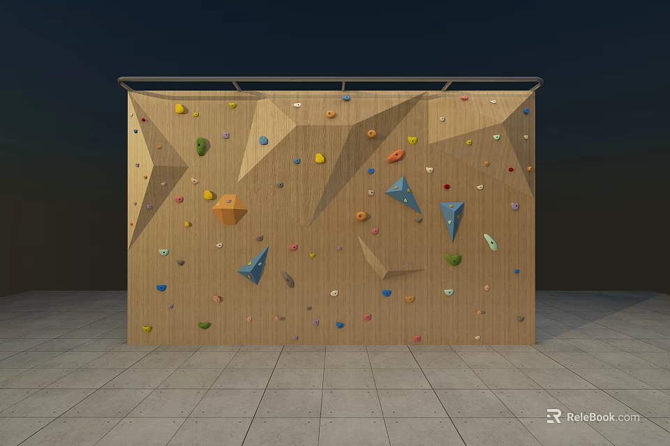 Wooden Climbing Wall With Colorful Holds As Indoor Fitness Sports Equipment 3d model 