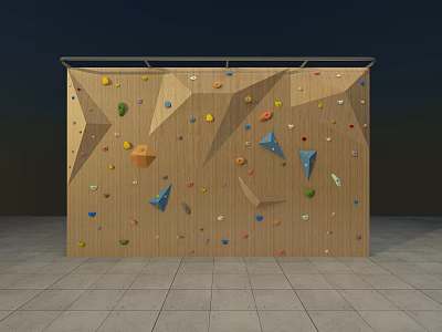 Wooden Climbing Wall With Colorful Holds As Indoor Fitness Sports Equipment 3d model