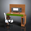 Wooden Home Office Desk With Green Drawers White Chair And Monitor