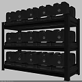Black Metal Shelving Unit With Three Layers Of Black Containers Featuring White Logo