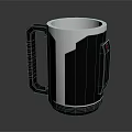 Modern Black and White Mug Featuring Unique Handle Textured Surface And Colorful Details