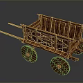 Vintage Wooden Cart With Rustic Texture Large Spoked Wheels And Square Structure 3d model