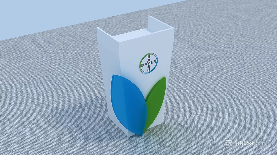 Functional Desk With White Body Blue And Green Leaf Decor And Baoyue Logo 3d model 