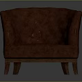Brown Tufted Single Sofa with Curved Armrest and Wooden Legs for Living Room