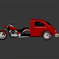 Shiny Red Motorcycle With Enclosed Sidecar Beige Seats And Chrome Accents