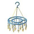 Practical Blue Circular Hanger With Multiple Golden Clips For Drying Clothes 3d model