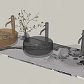 Modern Honeycomb Glass Washbasins In Golden Dark Gray Transparent With Marble Countertop And Flower Branch