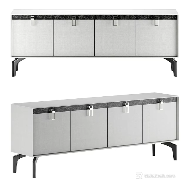 Modern Stylish Sideboard Cabinets With Glossy Surface And Black Metal Legs 3d model 