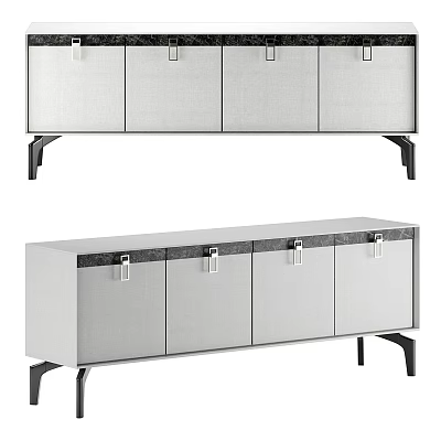 Modern Stylish Sideboard Cabinets With Glossy Surface And Black Metal Legs 3d model