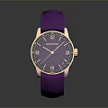 Purple Leather Strap Watch With Round Dial And Golden Bezel Design