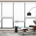 White Roman Blinds For Living Room Windows With Modern Armchair And Floor Lamp