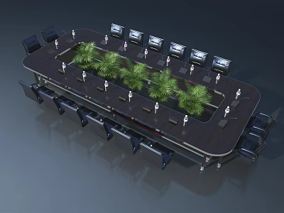 Swing Doors For Modern Conference Room With Large Table Green Plants And Black Chairs 3d model