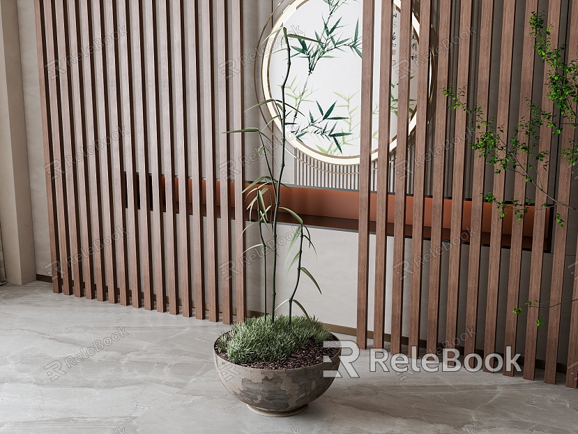 bamboo green plant potted plant model