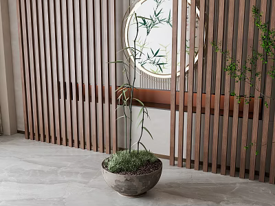 bamboo green plant potted plant 3d model