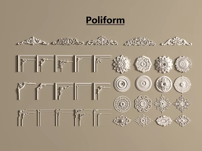 French carved lamp panel plaster line 3d model