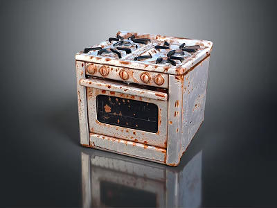 Rusty Small Vintage Gas Stove Oven With Classic Kitchen Appliance Style 3d model