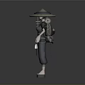 Traditional Man In Dark Blue Outfit With Conical Hat 3D Model Character Design 3d model