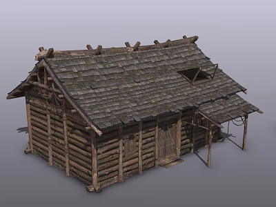 Rustic Log Cabin Featuring Wooden Log Walls Sloped Tiled Roof And Small Porch 3d model