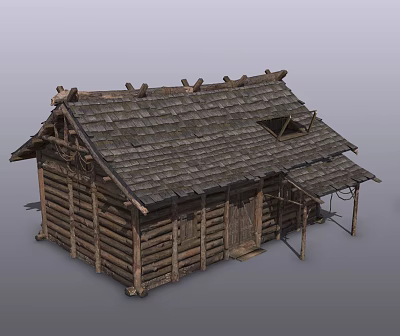 Rustic Log Cabin Featuring Wooden Log Walls Sloped Tiled Roof And Small Porch 3d model