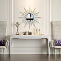 Elegant Console Table Setup With Starburst Mirror Two Chairs And Decorative Items 3d model