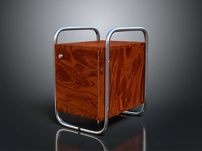 Wooden Storage Cabinet with Metal Frame and Rolling Wheels Modern Design Style 3d model