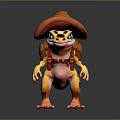 Animated Lizard Game Character With Orange Hat Blue Eyes And Spotted Skin On Green Grass