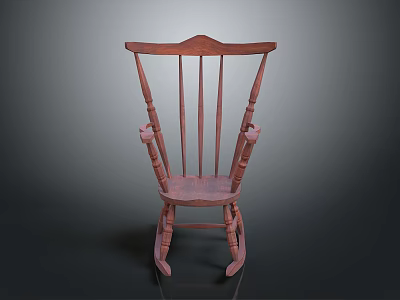 Traditional Wooden Rocking Chair with Spindle Back Curved Armrests and Arched Legs 3d model