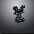 Blue Two Horse Sculpture With Intricate Carved Base And Decorative Details