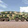 Camouflaged Military Functional Vehicle With Red Five Pointed Star Multiple Wheels And Missile Launch System
