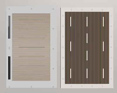 Modern Ceiling Design With Striped Wooden Slats Decorative Frames And White Trim 3d model