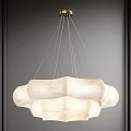 Modern White Layered Cloud Shaped Chandelier Suspended with Thin Metal Wires in Minimalist Indoor Space