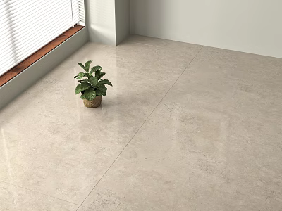 Beige Polished Floor Tiles In Modern Indoor Space With Green Plant 3d model