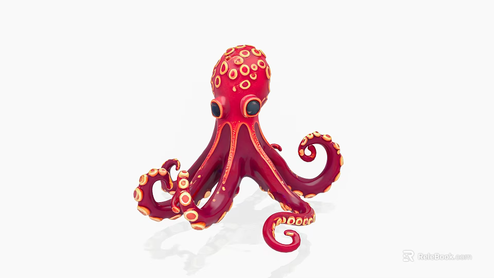 Red Octopus Aquatic Animal Toy With Yellow Spots And Curly Tentacles 3d model 