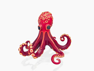 Red Octopus Aquatic Animal Toy With Yellow Spots And Curly Tentacles 3d model