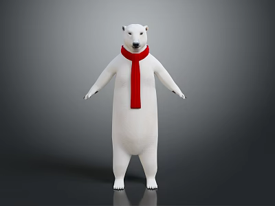 White Polar Bear Wearing Red Scarf Standing With Arms Outstretched On Gray Background 3d model